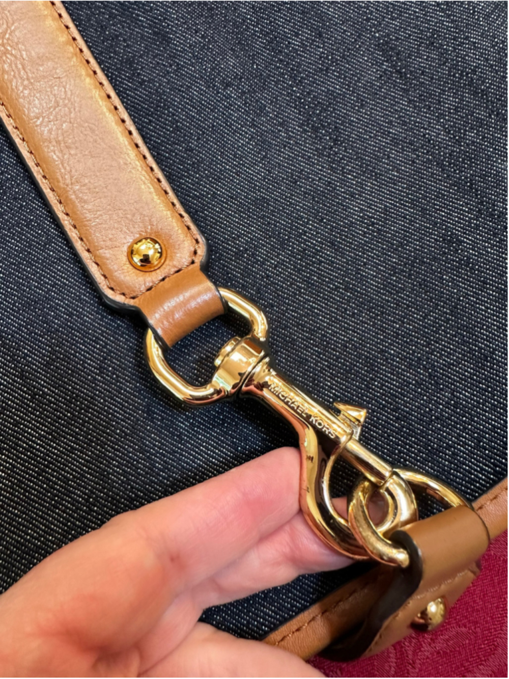 Michael Kors Blue Denim & Tan Leather Crossbody Bag - Picture 5 of 12